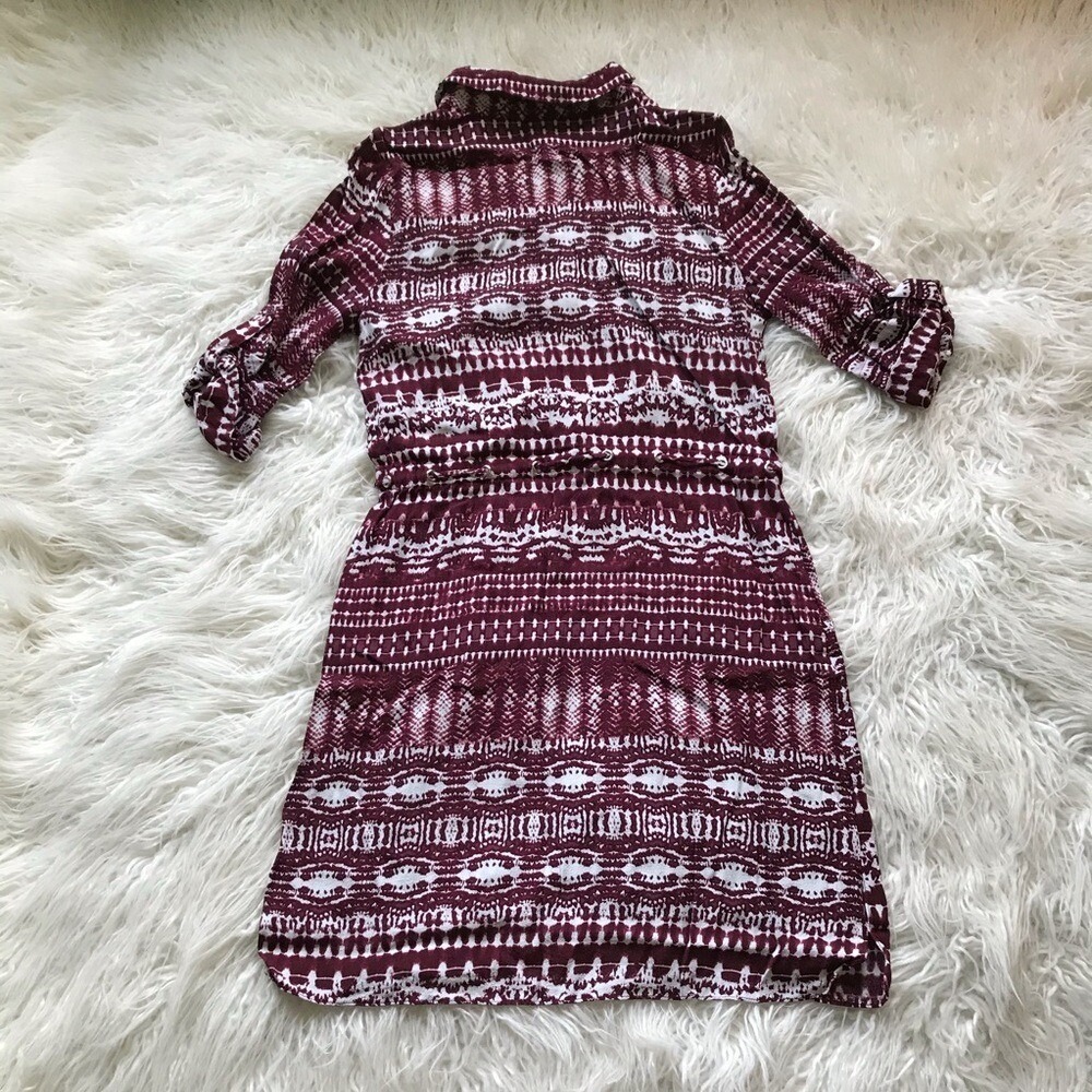 LAUNDRY BURGUNDY WHITE BUTTON DOWN TIE WAIST DRESS - Picture 6 of 6